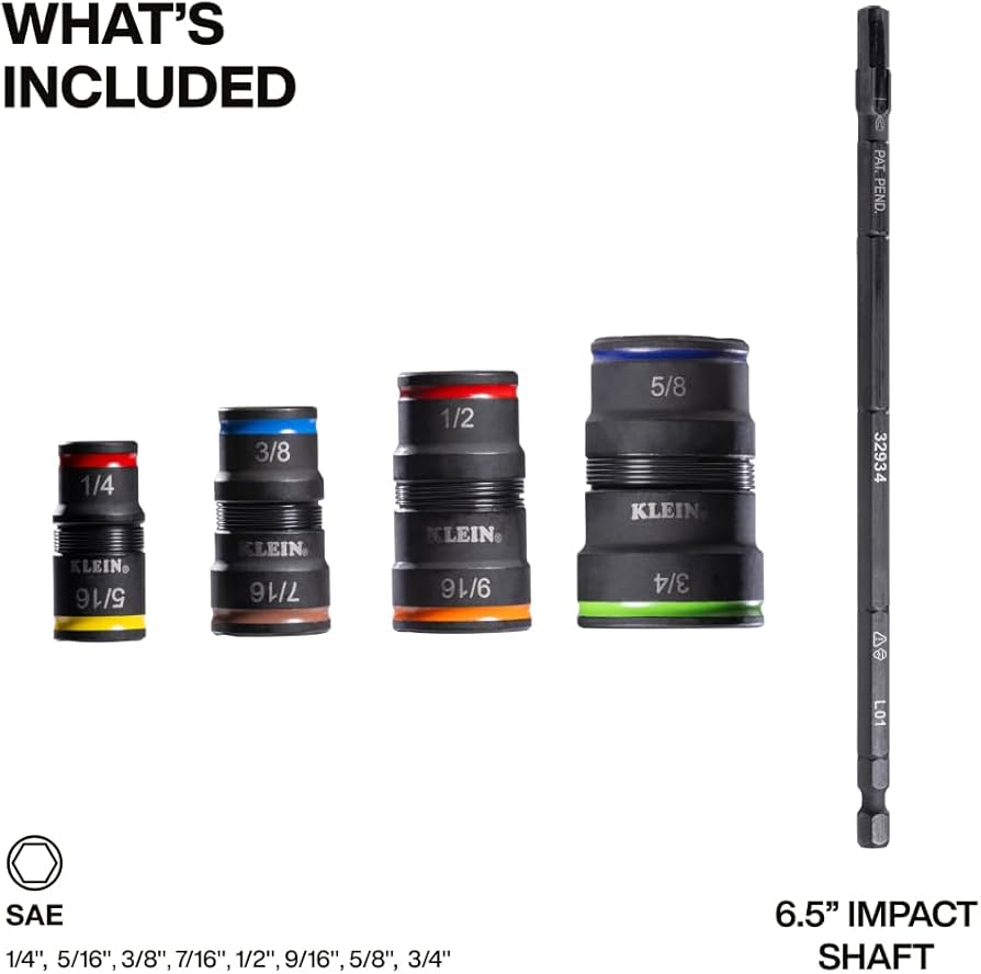 Klein Tools 32934 Impact Driver, 9-in-1 SAE Impact Socket Set, 4